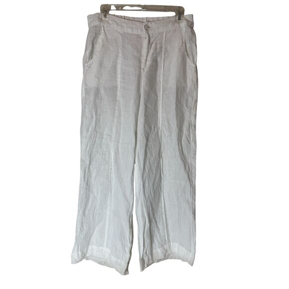 Zagric Compared To FARM Rio Womens White Linen Wide Leg Pants High Quality Sz M - Picture 1 of 8